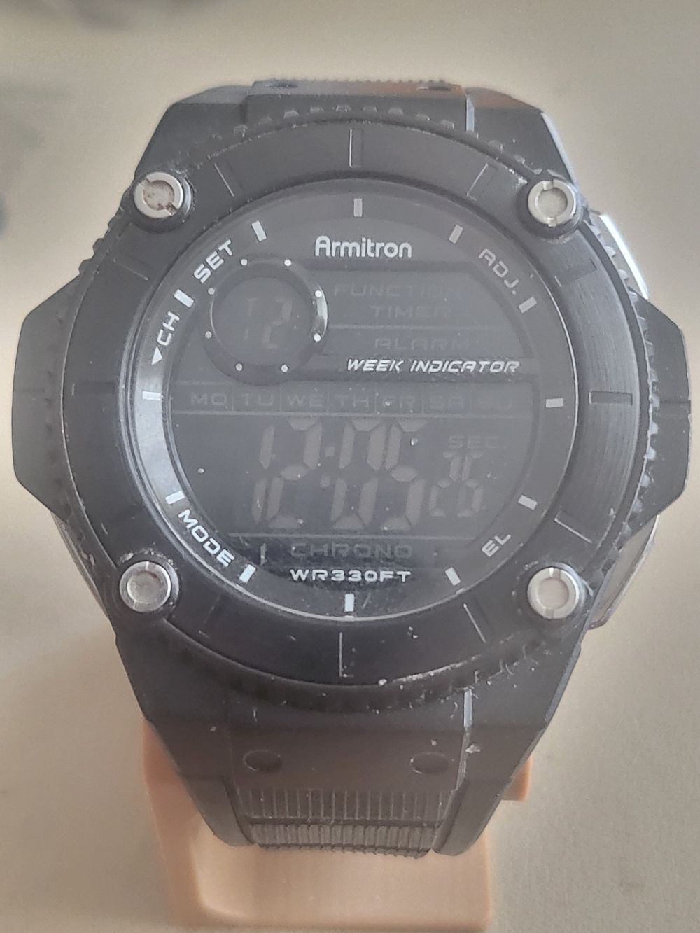 10/$20 Armitron All Sport Black Resin Digital Alarm Chrono Men's Watch
